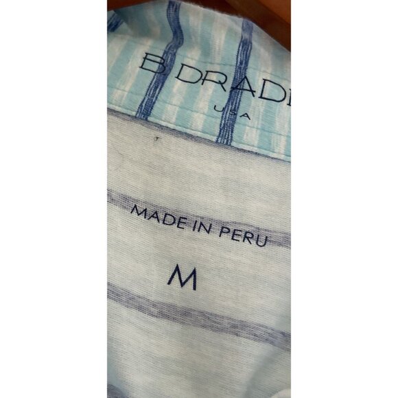 B DRADDY 100% PIMA Cotton Polo Shirt Pocket Embroidered Logo White Blue Pinstrip - Picture 4 of 10